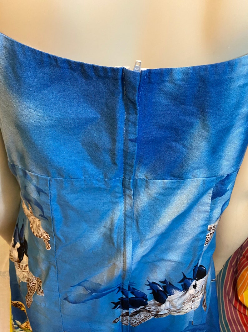Vintage Ky/'s Hawaiian Dress Shift Blue Turtles Coral Reef 60s 70s 80s Hawaii Sleeveless Knee Length Summer Cute Tropical Swim Straps USA