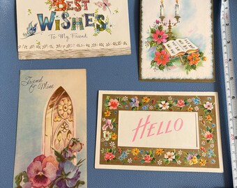 Vintage Unused Sunshine Line Religious Greeting Cards Embossed Glitter Set of 4 Friendship Best Wishes Support Midcentury Modern MCM Collage
