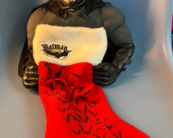 Calza di Natale vintage DC Comics 3D Batman anni '90 2000 Peluche festivo Unico Raro Da Collezione Festiva Difficile Da Trovare Decorazione Regalo per Bambino
