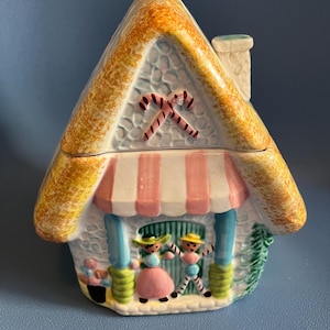 Vintage MCM Hänsel und Gretel Keksdose Hänsel und Gretel Keksdose Pastell 1950er 1960er Jahre Süß Sauber von Hand bemalt Keramik Mid Century