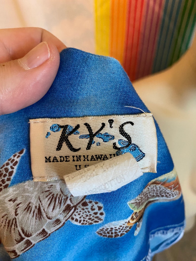 Vintage Ky/'s Hawaiian Dress Shift Blue Turtles Coral Reef 60s 70s 80s Hawaii Sleeveless Knee Length Summer Cute Tropical Swim Straps USA