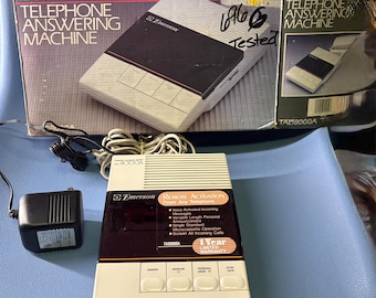 Vintage Complete w/box Emerson Telephone Answering Machine TAD8000A Movie Prop Working Works Complete with/sticker Plugs Cords Microcassette