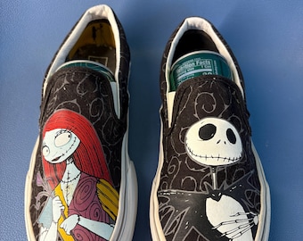Vans Nightmare Before Christmas Jack en Sally instapschoenen sneakers 6.5 dames dames 5 skate Burton Disney Halloween Very Clean Skate