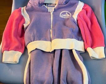 Vintage 1980s Aerobics Workout Track Suit Doe-Spun 2T Made in Malaysia Pink Purple Halloween Costume Gym Rat Cute Clean Rad 80's Baby