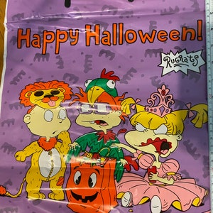 Vintage 1998 Rugrats Viacom Happy Halloween Bag Trick or Treat Collectible Plastic Nickelodeon Chuckie Tommy Angelica Purple NOS 90s kid