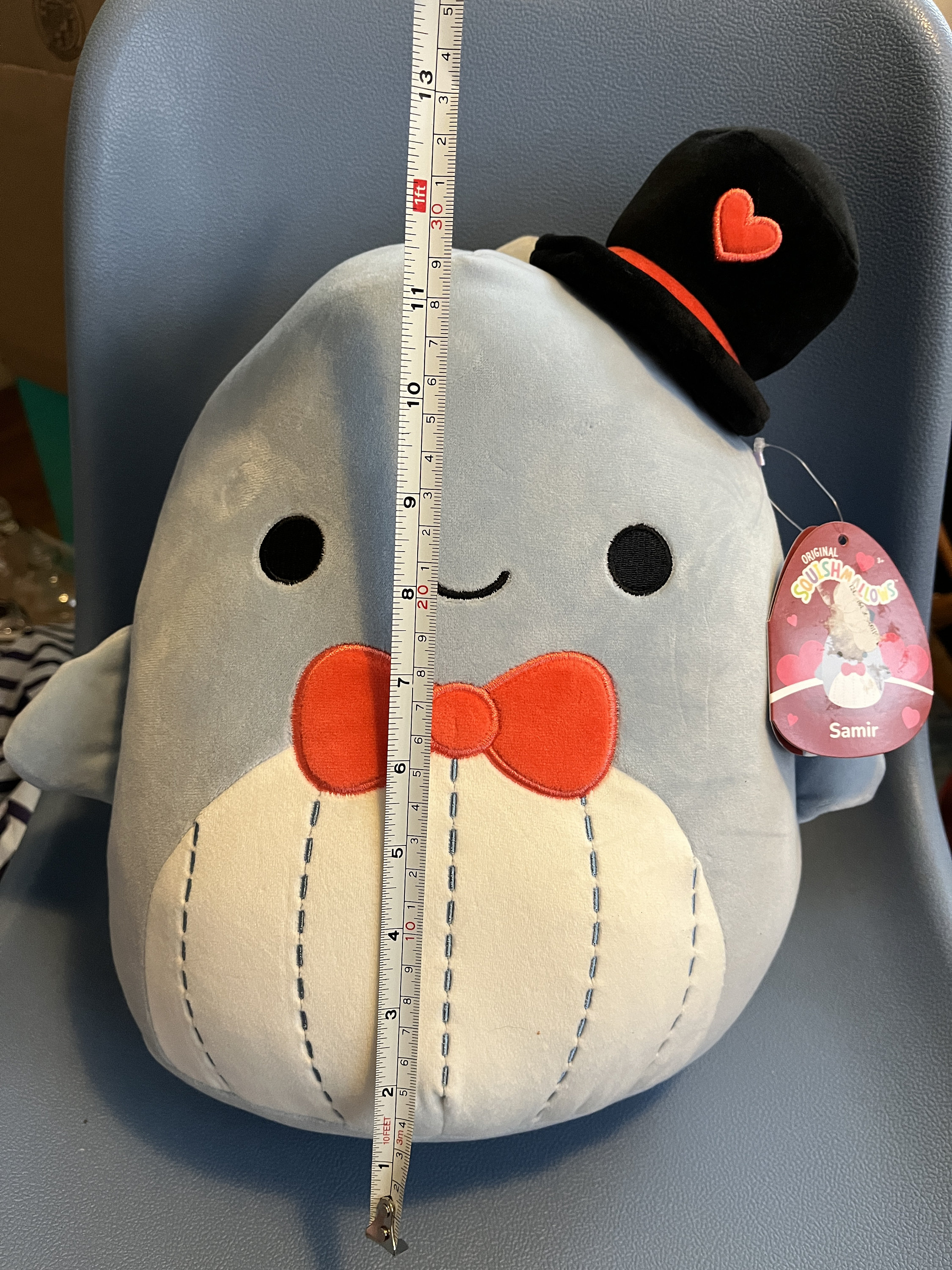 RARE Squishmallow Kellytoy Samir Whale Top Hat Valentines Day 16