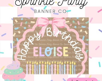 Konfetti i świeczki z okazji urodzin | Szablon baneru pastelowego | 3 stopy x 4 stopy (można edytować w serwisie Canva) | Sprinkle Party Banner Co.