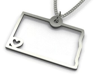 Love North Dakota State Charm Classic Silver Plated Square Crystal Necklace ND