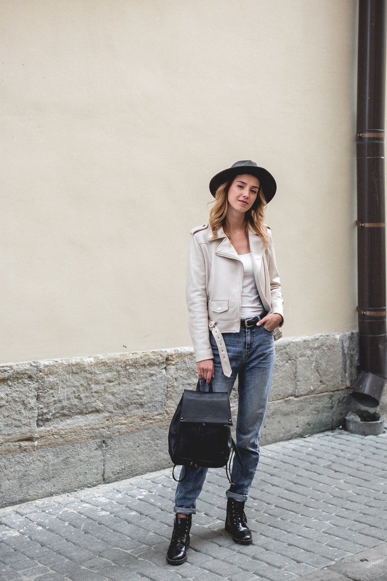 Leather Backpack Black Women Bag and Purse Shoulder Leather Bag Small Travel Backpack Laptop Cover i Pad Case Gift for Her Backpack Bag