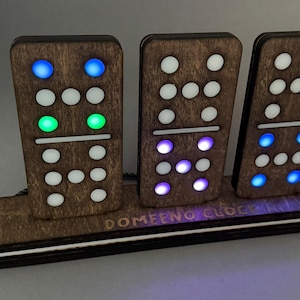 Domino Table Clock | Interactive Wooden LED Desk Clock | Touch Controls & Rainbow Modes | Gift for Tech Lovers