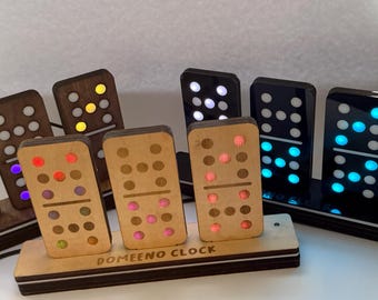 Domino LED Clock | Handmade Wood Desk Clock | Interactive Rainbow Light Art | Unique Gamer Gift & Mancave Decor | Auto-Dimming Smart Tech