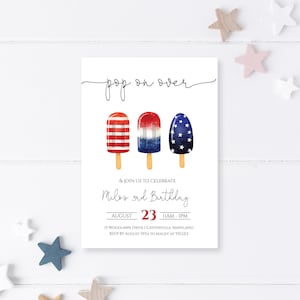 Red White and Blue Party Invite, Fourth of July Birthday Party Invite, Instant Download, Editable Popsicle Birthday Invite, e783