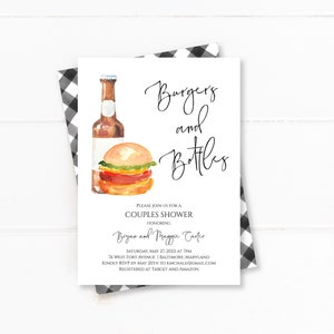 Burgers and Bottles Couples Shower Invitation, Instant Download, Editable Template, Coed Bridal Shower Invitation, BBQ Bridal Shower, L565b
