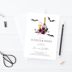 Halloween Engagement Party Invitation, Editable Bubbles and Brews Couples Shower Invitation, Templett, Fall Couples Shower Invitation, e594