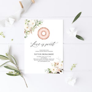 Blush Donut Bridal Shower Invitation, Bridal Brunch Invitation, Rose Gold Donut Invite, Instant Download, e589