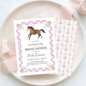 Kentucky Derby-uitnodiging vrijgezellenfeest, bewerkbare Derby-feestuitnodiging, roze Derby-babyshower uitnodigen, Floral Kentucky Derby-uitnodiging, N215