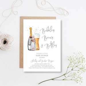 Invitación al baby shower de burbujas, cervezas y botellas, invitación editable al baby shower, Templett, invitación al baby shower para parejas, e375b