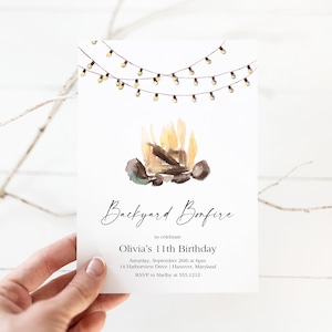 Bonfire Birthday Party Invitation, Instant Download, Editable, Backyard Bonfire Invite, Fall Birthday Party Invitation, e510