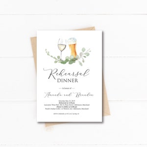 Beer and Wine Rehearsal Dinner Invitation, Instant Download, Editable Wedding Rehearsal Invitation, vineyard rehearsal dinner invite, e428B