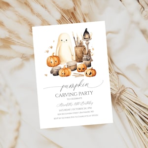Pumpkin Carving Birthday Party Invite, Editable Pumpkin Carving Party Invitation, Templett, Halloween Party Invite Template