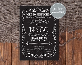 Liquor Birthday Party Invitation, Masculine Birthday Party Invite, 40th birthday invite, 50th birthday invite, Editable Birthday Party