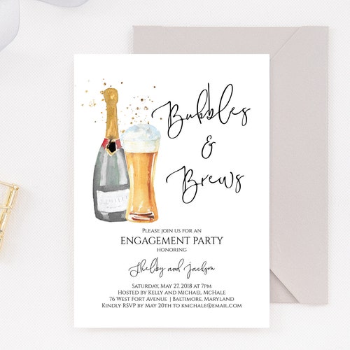 Bubbles and Brews Engagement Party Invitation Editable Etsy