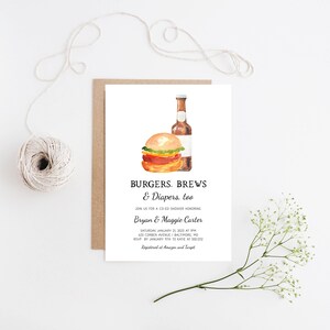Burgers, Brews and Diapers Baby Shower Invitation, Instant Download, Editable, Co-ed Baby Shower Invite, L507