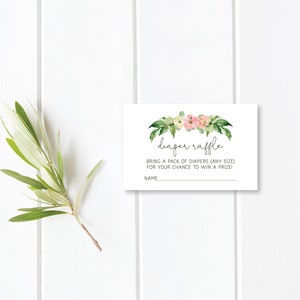 Greenery Books for Baby Insert and Diaper Raffle Card, Instant Download, e267, Pink and Green Books for Baby Card