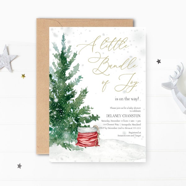 Little Bundle of Joy Baby shower Invitation, Winter Baby Shower Invitation, Holiday Baby Shower Invitation, Gender Neutral Invite, e773