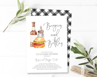Burgers and Bottles Couples Shower Invitation, Instant Download, Editable, Template, Coed Baby Shower Invitation, Summer Coed Shower, L565