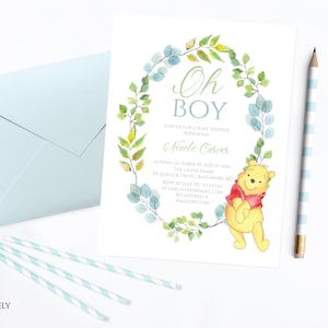 Winnie the Pooh Baby Shower Invitation, Classic Winnie the Pooh Baby Shower Invitation, Winnie the Pooh Blue Boy Baby Shower Invite, e369