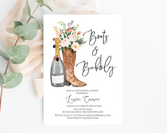 Boots and Bubbly Invitation, Country Bridal Shower Invitation, Boots Bridal Shower Invite, Western Bridal Shower Invitation, E368