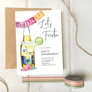 Fiesta Birthday Invitation, Editable Template, Mexican Theme Birthay Party Invite, Mexican Fiesta Invitation, Corona Margarita Invite, e573b