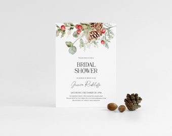 Bridal Shower Invitation, Winter Bridal Shower Invitation Instant Download, Editable Holiday Bridal Shower Invitation, e602