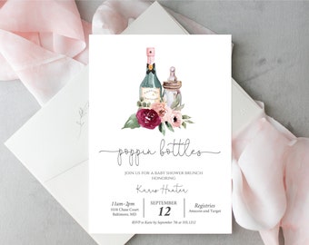 Poppin Bottles Baby Shower Invitation, Instant Download, Editable Template, Baby Shower Brunch Invitation, e129b