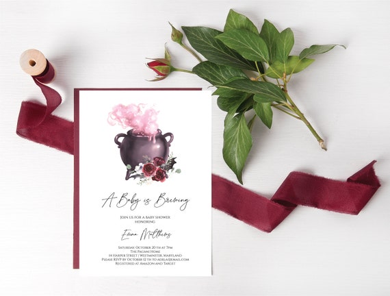 Halloween Baby Shower Invitation, Editable A Baby is Brewing Baby Shower Invitation, Templett, Fall Baby Shower Invitation, e594