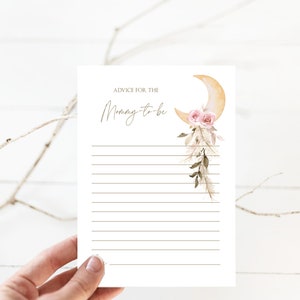 Consejos lunares para tarjeta de mamá, descarga instantánea, juego de baby shower boho, juegos de baby shower para niñas, e534