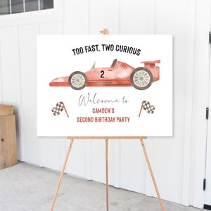 Red Race Car Birthday Party Welcome Sign, Editable Minimalist Race car Party Sign Instant Download, e742