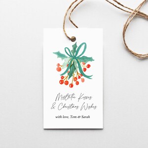 Editable Christmas Gift Tags, Instant Download, Personalized Mistletoe Gift Tag, Templett, e554