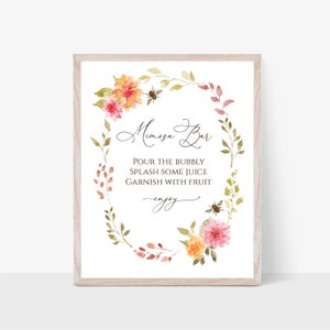Editable Mimosa Bar Sign,  Floral Bee Mimosa Bar Sign, Editable Meant to Bee Shower Sign, Instant Download, Templett, e490