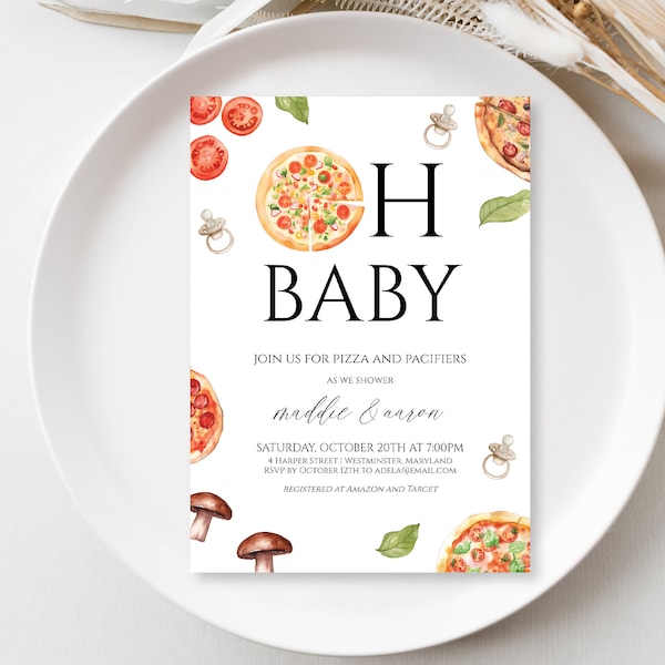 Pizza and Pacifiers Baby Shower Invitation, Instant Download, Editable Co-ed Baby Shower Invite, Pizza Baby Shower Digital Invite