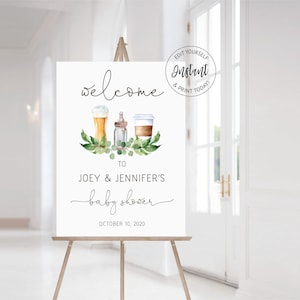 Baby Shower Welcome Sign, A Baby is Brewing Welcome Sign, Instant Download, Brewing Baby Shower Bottle Couples Shower Gender Neutral,  e267