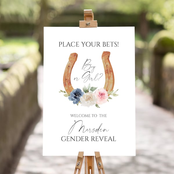 Kentucky Derby Gender Reveal Welcome Sign,  Editable Horse Race Gender Reveal Sign, Instant Download, Templett, e784