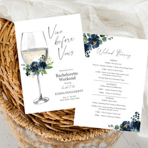 Napa Bachelorette Weekend invitation and itinerary, INSTANT DOWNLOAD, Wine Bachelorette Weekend Invitation, Girls Weekend Invite, e415
