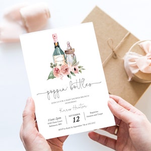 Poppin Bottles Baby Shower Invitation, Instant Download, Editable Template, Baby Shower Brunch Invitation, e129m