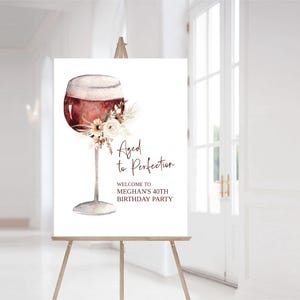 Aged to Perfection Welcome Sign, Wine birthday party Welcome Poster, Large Wine Sign for Birthday Party