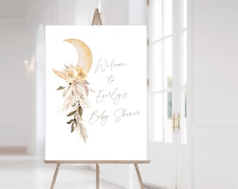 Neutral Moon Baby Shower Welcome Sign, Stay Wild Moon Child Editable Sign, Boho Baby Shower Sign, Templett, E535