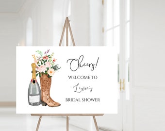 Bridal Shower Welcome Sign, Boots and Bubbly Welcome Sign, Editable Template,  Instant Download, templett, e368