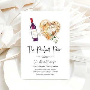 Perfect Pair Engagement Party Invitation Template, Instant Download, Editable Charcuterie and Wine Bridal Shower Invitation