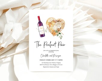 Perfect Pair Engagement Party Invitation Template, Instant Download, Editable Charcuterie and Wine Bridal Shower Invitation